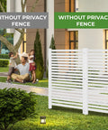 Outdoor Privacy Fence Panels 36 By 45 Inches White Vinyl 2 Pack installed in garden, blocking view and reducing noise.
