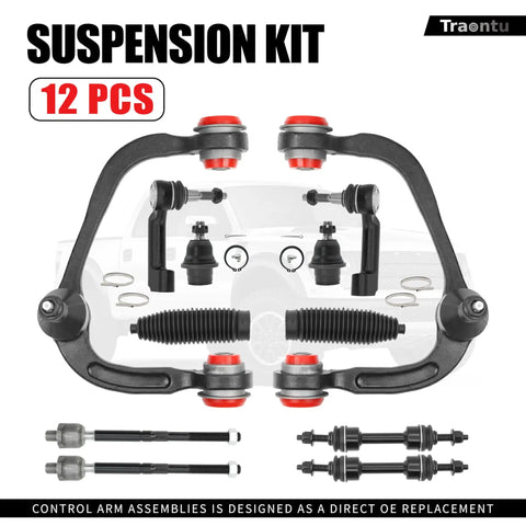 Ford F-150 4x4 Front End 12pc Suspension Kit Beefs Up Your Ride, showing control arms, ball joints, sway bar links, tie rod ends, boots
