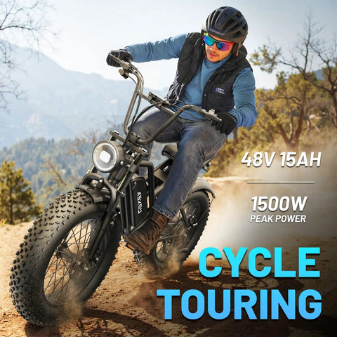 Solid Adult 20 Inch Fat Tire Electric Bike Dope Daily Ride That Crushes Commutes Goes Hard On Off Road Trails Includes Waterproof Phone Pouch And Secure Bike Lock UL Certified riding on a dirt trail.