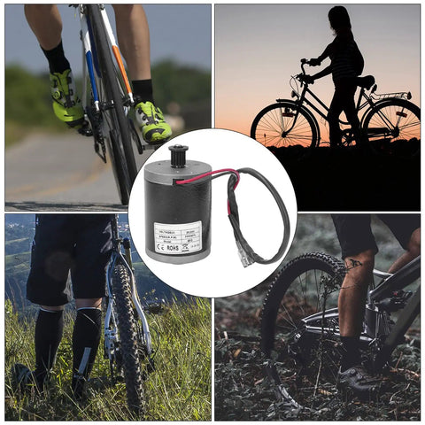Beefy 24V 100W DC brushed motor with carbon brushes, aluminum alloy housing, and metal belt pulley for bikes and scooters.