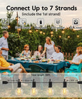Outdoor String Lights Hanging Globe Patio Lights With 50 G40 Shatterproof Bulbs And Two Spare No Fuss Plug And Play Waterproof Connectable Commercial Grade 50 Light Strand For Indoor And Outdoor Decor illuminating outdoor dining scene.