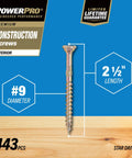 Rock Solid Star Drive Wood Screws Gauge Nine By Two Point Five Inch 443 Count Gold Zinc interior fasteners on wood.