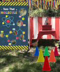 Science Toss Banner Backdrop for Chemistry Party Decor with molecule theme, 47.2x35.4 inches for school lab classroom decorations.