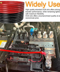 Straight Plug Zero Gauge CCA Battery Cable 40 Foot Spool With Top Shelf Crimp Lugs And Heat Shrink Tubing during installation in vehicle.