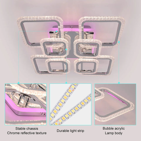Dope Modern Ceiling Light Fixture with 23.6 Inch LED Panel and Five Square Lamps Dimmable Flush Mount Ceiling Lamp with Remote