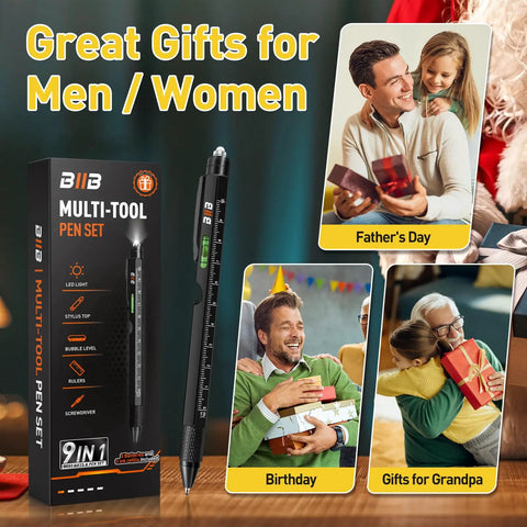9 In 1 Multitool Pen Gift For Men Fathers Day Gift For Dad Husband Birthday Presents with packaging and family photos