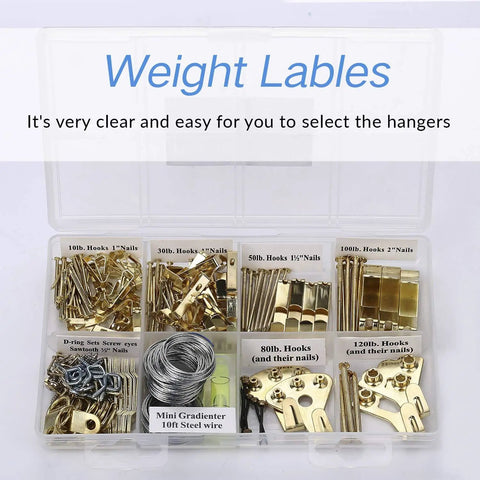Heavy Duty Picture Hanging Kit With 225 Pieces Of Frame Hooks Nails Hanging Wire Screw Eyes D Rings And Sawtooth Hangers