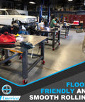 Workshop with tables equipped with five inch by two inch polyurethane caster wheels set of four heavy duty polyolefin core industrial caster wheels