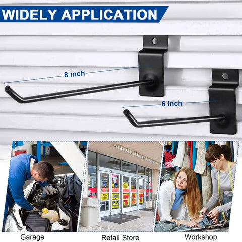 100 Pack Slatwall Hooks For Slat Wall Panels Heavy Duty Metal Hangers Set In Black 6 And 8 Inch Ideal For Garage Shop Retail Displays Organize Your Gear
