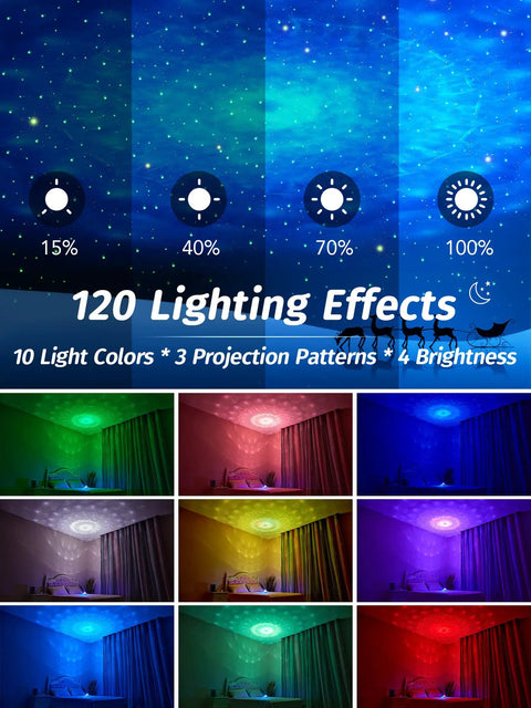 Galaxy Projector For Bedroom With Bluetooth Speaker Dope Light Show And 41 Sky Modes showcasing 120 lighting effects options.