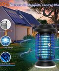 Indoor Outdoor Bug Zapper With 18W Blue Violet UV Light And 2W LED Lamp Delivers 100 Percent More Mosquito Control Covers Half To One Acre Ideal For Patio Backyard And Home Pest Defense displayed in a backyard setting with high-voltage grid effect.