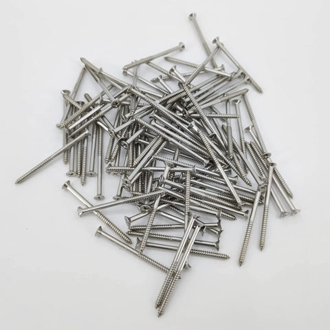 One Hundred Count Number Eight Wood Screws Two And A Half Inch Stainless Steel Self Tapping Phillips Drive Countersunk Fasteners Built Tough Like Kickass Gear For Deck Barn Drywall