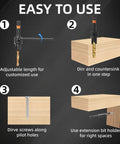 Front-view infographic of YQANDL 12‑pc HSS adjustable countersunk drill bit set with magnetic extension and storage box