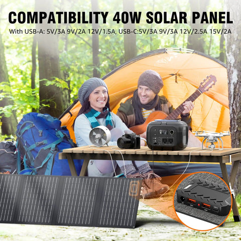 Portable Solar Generator 300W Peak Power Station With 260Wh Battery And 40W Solar Panel Included For Home Use Camping Outdoor Adventures On The Go Off Grid Backup Power
