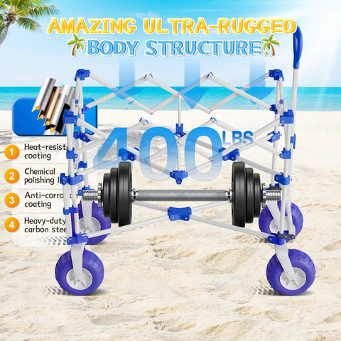 Heavy Duty Beach Wagon With Big All Terrain Wheels For Sand And Grass, 400 Lbs Capacity frame structure on beach