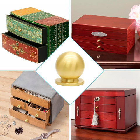 Mini Round Solid Brass Knobs Set Gold Half Inch Slick 4 Pack With 8 Mounting Screws For Jewelry Boxes Small Drawers Cabinets DIY Projects Perfect For Jewelry Boxes Small Chests Desks And Craft Furniture Makeovers on jewelry boxes and drawers