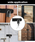 Rock Solid Five Inch Black Stainless Steel Padlock Hasp Door Latch Lock Built Different installed on various doors and gates.