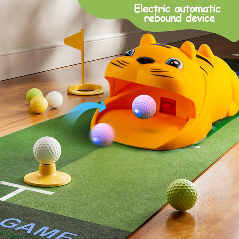 Indoor Putting Green With Automatic Ball Return For Kids Plus Toddler Golf Clubs Light Up Balls Party Game Training Mats