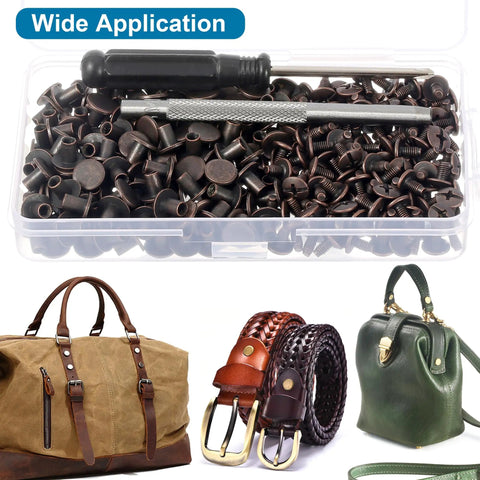 Premium Heavy Duty Chicago Binding Screws Rivet Kit No Sweat Install Copper Zinc Alloy Studs For Leather Craft with tools.