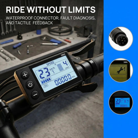 Ride Ready Electric Bike LCD Display Dashboard For 24V 36V 48V E Bikes And Scooters 5 Pin Waterproof Connector UART No 2 Protocol Real Time Speed Battery Gauge Gear Indicator Universal Handlebar Mount