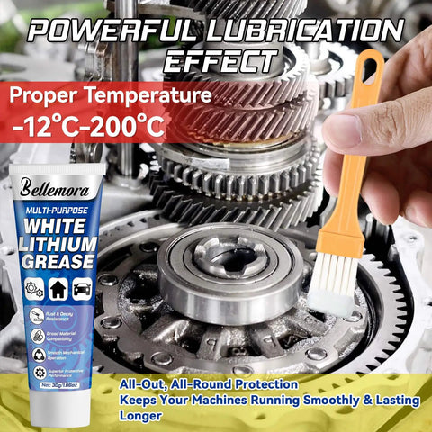 Applying White Lithium Grease Multi Purpose Lubricant With Brush to gears for smooth operation and powerful lubrication