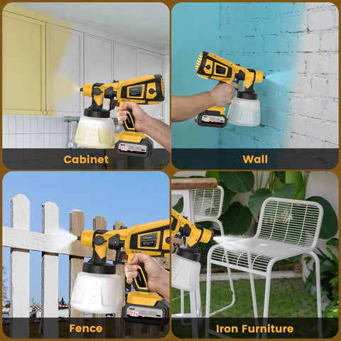 Real Deal Cordless Paint Sprayer With Dual 4000mAh Batteries And Beast Mode 650W Motor used on cabinet, wall, fence, iron furniture.