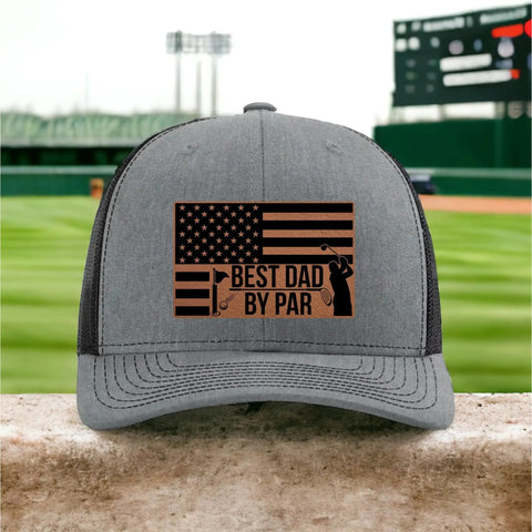 Funny Golf Hat For Men Best Dad By Par Cap Gift For Fathers Day Birthday Retirement Golf Accessories, leatherette patch, stadium view