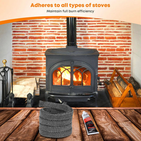 Stanbroil graphite-impregnated fiberglass flat rope seal and high-temp cement gasket kit for wood stove, 5/8 x 1/8 x 84 in