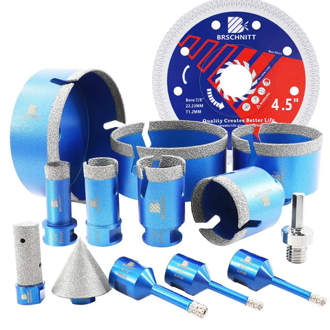 Pro Grade Heavy Duty Diamond Core Drill Bit Set For Porcelain Tile Ceramic Marble Granite With Tile Hole Saw Kit Includes Finger Bits And 2 Inch Chamfer Bit And Diamond Blade Adapters displayed