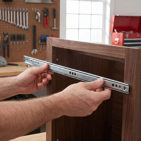 Installing Two Way Drawer Slides Side Mount 4 Pack 12.2 Inch Full Extension Ball Bearing Drawer Runners on cabinet