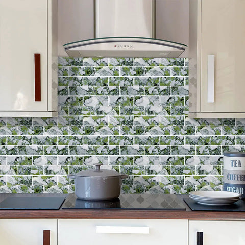Peel And Stick Subway Tile Backsplash Kit 10 Sheets 13x12 Ice Green Marble Look Kitchen Tiles DIY Friendly Easy Install