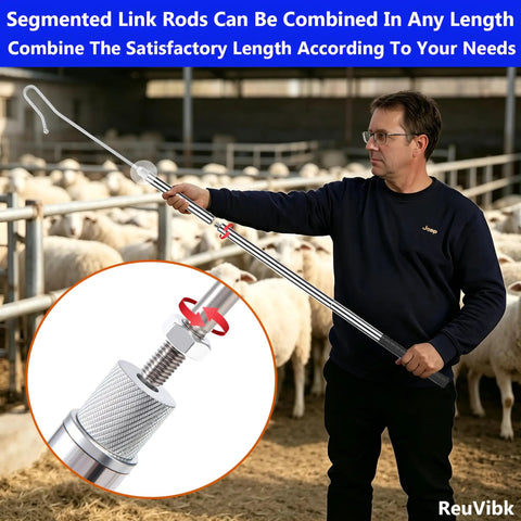 Adjustable Goat And Sheep Catcher Hook With 304 Stainless Steel Leg Hook And Iron Ball, Extendable From 44 To 75 Inches For Quick, Humane Grabs During Health Checks, Milking, And Shearing On The Farm