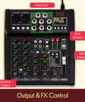 Six Channel Studio Mixer With Bluetooth Road Ready USB Audio Interface Built In MP3 Player DSP Effects shown from top view