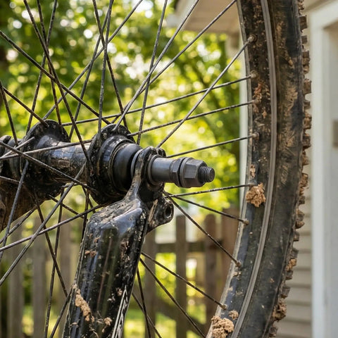 No Sweat Rear Axle Replacement For Mountain Bike 180mm Steel Shaft With 25mm Bearing And Washers Corrosion Resistant installed on hub.