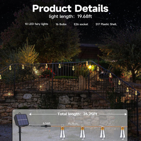 Vintage Hemp Rope Solar String Lights For Outdoor Patio 20 Feet With 16 Shatterproof Bulbs Waterproof Warm White 8 Modes