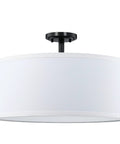 Dope Off White Fabric Drum Shade Ceiling Light With PS Diffuser, Semi Flush Mount Black Frame, 18 Inch Diameter, Dimmable Chandelier