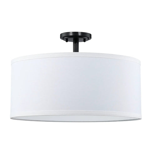 Dope Off White Fabric Drum Shade Ceiling Light With PS Diffuser, Semi Flush Mount Black Frame, 18 Inch Diameter, Dimmable Chandelier