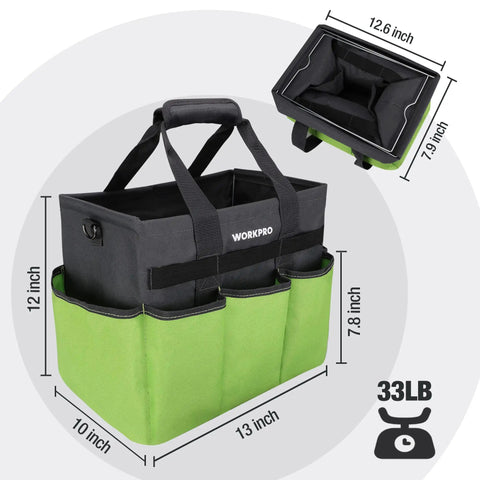 Heavy Duty Garden Tool Bag Organizer With Ten Pockets And Long Adjustable Shoulder Strap Standable Tote For Home Garden Use Green Tools Not Included Great For Pros And Weekend Gardeners
