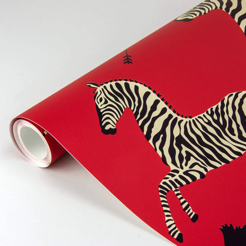 Roll of red wallpaper with zebra design, Red Zebra Safari Peel And Stick Wallpaper With Removable Self Adhesive Wall Covering For Bedrooms And Living Rooms Easy Apply Repositionable Contact Paper For Accent Walls And Quick Fresh Wall Makeover