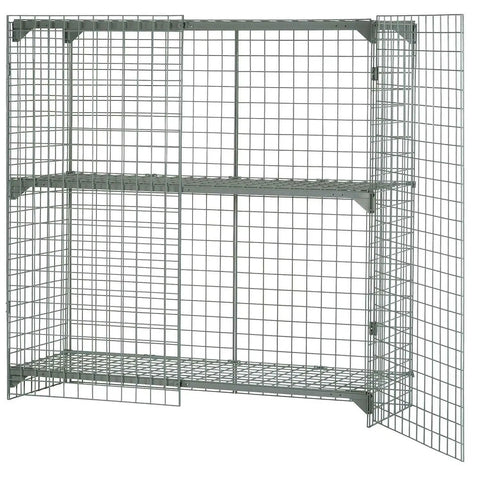 Rock Solid One Tier Two Door Wire Mesh Security Locker With Height Adjustable Shelf showing gray steel frame and open grid design.