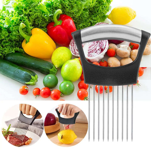 Onion Holder Slicer And Multifunction Kitchen Cutter for Vegetables Stainless Steel with No Slip Grip near fresh vegetables
