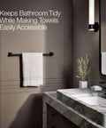 Parallel 24 Inch Towel Bar Matte Black For Bathroom, Sleek Wall Mount Towel Holder, installed in modern bathroom setting