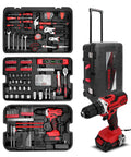 Ultimate 286 Piece Home And Auto Repair Tool Set with rolling toolbox and 21V max cordless drill, ideal for DIYers and handymen.