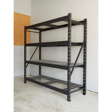 High Octane Heavy Duty Industrial Storage Shelving Racks, Six Pack Of Four Tier Metal Garage Shelves, 77X72X24 Inch Workshop Units Built Tough To Handle Massive Tool Loads Without Breaking A Sweat