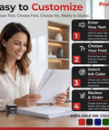 Go To 4 Line Self Inking Stamp For Names And Addresses, Personalize Font And Ink Color, woman customizing stamp in office