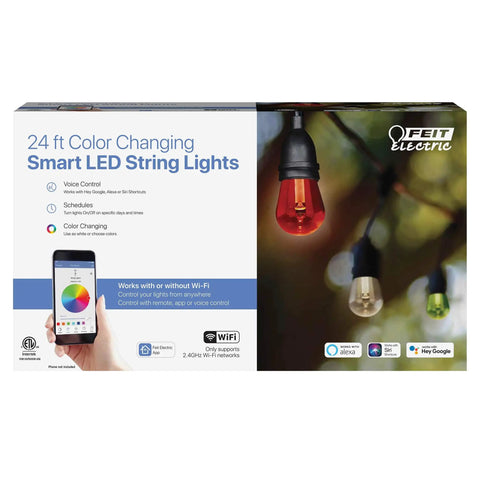 Box of Smart WiFi String Lights 24 Inch 12 Pack Color Changing RGBW with app control and assistant compatibility graphics