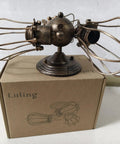 Vintage Industrial Ceiling Light With Metal Wire Cage Shade, Adjustable Socket Three Light Semi Flush Mount, Rustic Bronze Finish