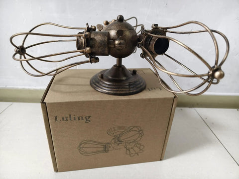 Vintage Industrial Ceiling Light With Metal Wire Cage Shade, Adjustable Socket Three Light Semi Flush Mount, Rustic Bronze Finish