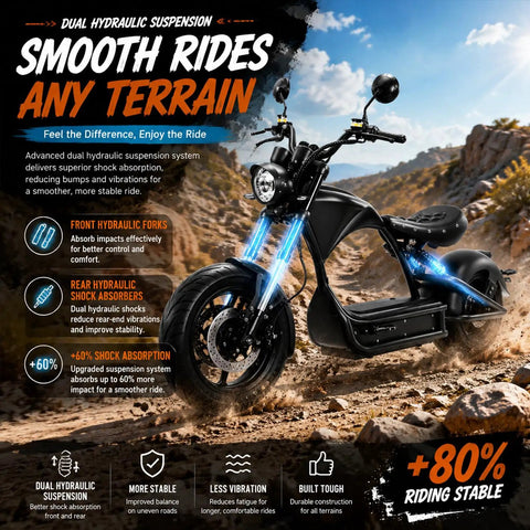 High Output 4000W Electric Motorcycle With A Dual 60V Battery Rig Delivering Over One Hundred Ten Miles Per Charge and optimal dual hydraulic suspension for stable rides.