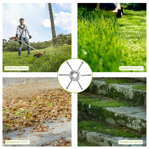 7 Inch Gas Trimmer Head Universal Steel Wire Weed Eater Brush Cutter Head With Install Kit in use on grass and weeds.